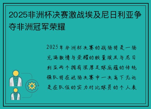 2025非洲杯决赛激战埃及尼日利亚争夺非洲冠军荣耀