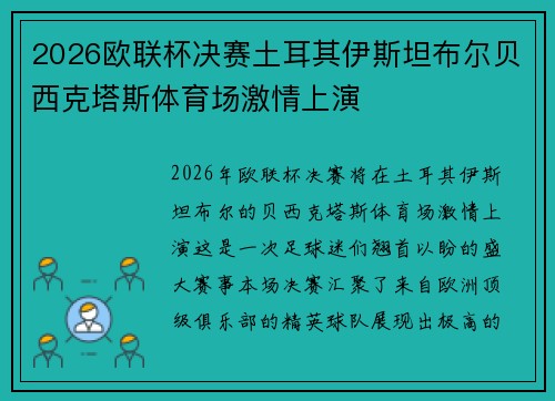 2026欧联杯决赛土耳其伊斯坦布尔贝西克塔斯体育场激情上演