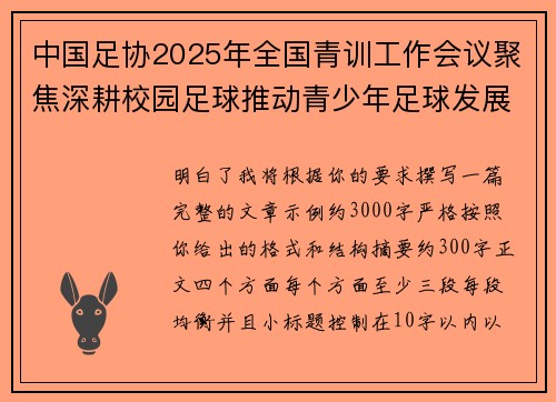 中国足协2025年全国青训工作会议聚焦深耕校园足球推动青少年足球发展